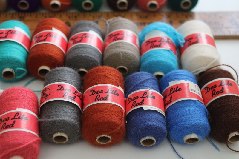 photo of lot vintage punch needle embroidery yarn, Dee Lite red label wool texture thread #4