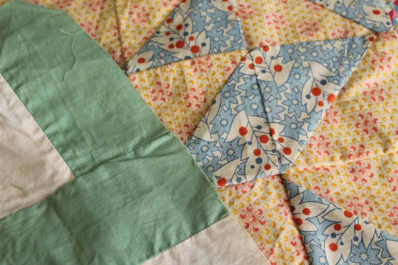 photo of lot vintage quilt blocks, craft & upcycle sewing fabric mismatched patchwork patterns #3