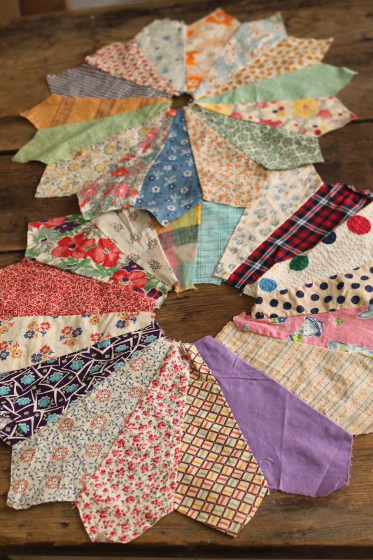 photo of lot vintage quilt blocks, craft & upcycle sewing fabric mismatched patchwork patterns #7