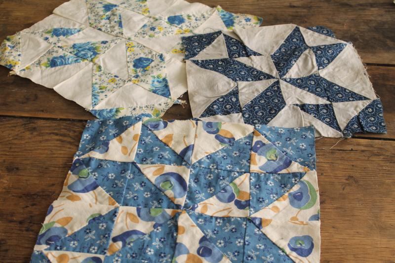 photo of lot vintage quilt blocks, craft & upcycle sewing fabric mismatched patchwork patterns #12