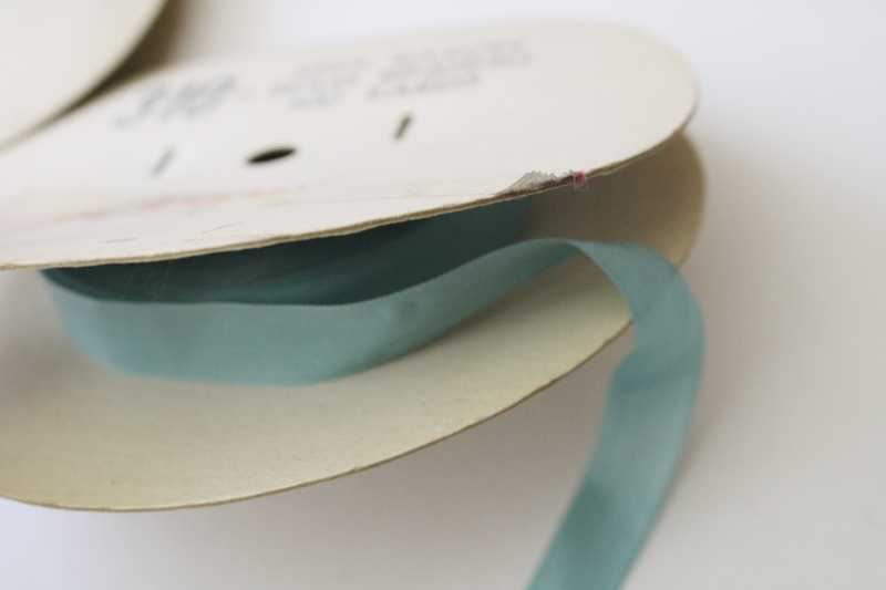 photo of lot vintage rayon ribbon seam binding tape sewing trim, 100 yard rolls olive green, peach, blue, yellow #4