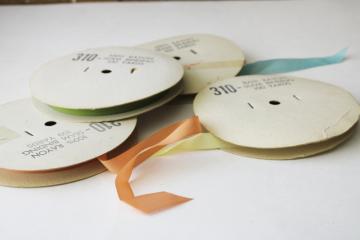 lot vintage rayon ribbon seam binding tape sewing trim, 100 yard rolls olive green, peach, blue, yellow 