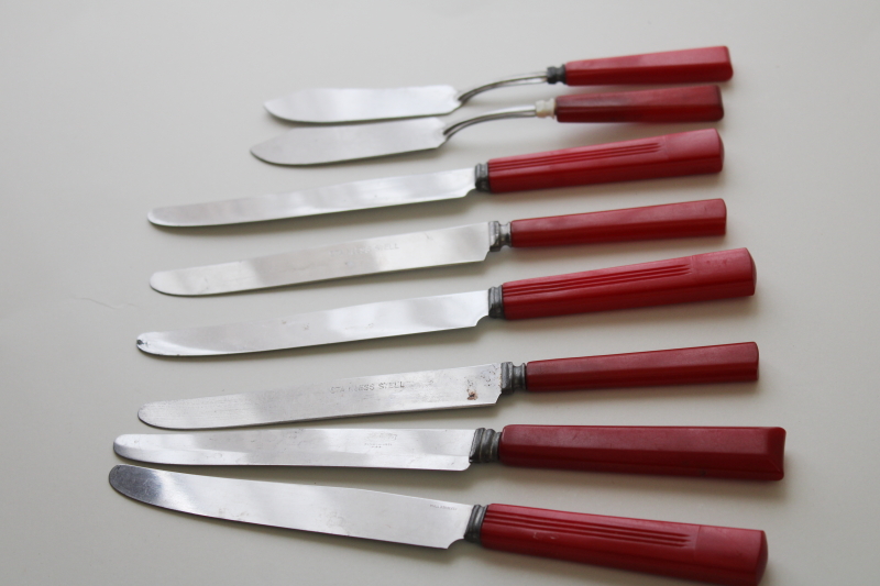 photo of lot vintage red bakelite knives, forks, spoons mismatched pieces instant collection #5