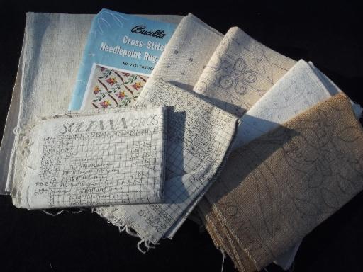 photo of lot vintage rug canvas backs for hooked, cross-stitch, fluff rugs etc. #1