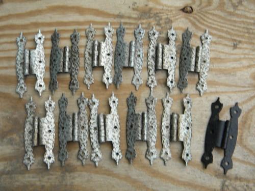 photo of lot vintage rustic hammered cabinet door hinges for hand forged look #2
