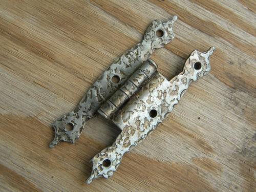photo of lot vintage rustic hammered cabinet door hinges for hand forged look #3