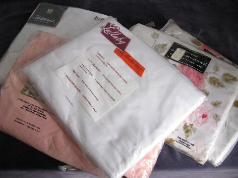 photo of lot vintage sealed package cotton bed linens, white & roses sheets #1