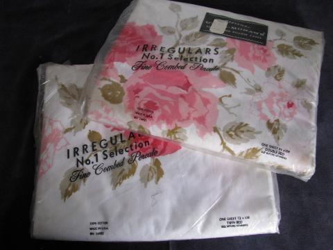 photo of lot vintage sealed package cotton bed linens, white & roses sheets #2