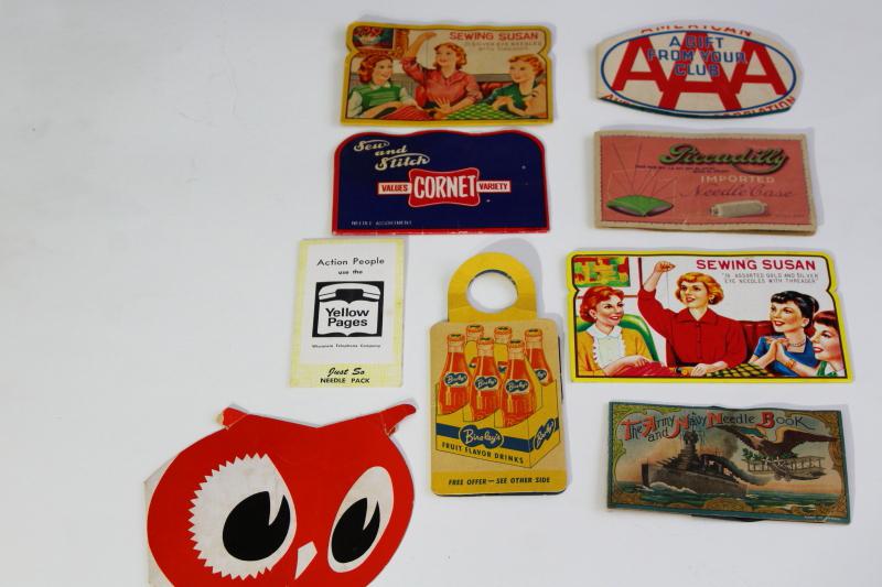 photo of lot vintage sewing needles, needle books collection w/ retro graphics & advertising #1