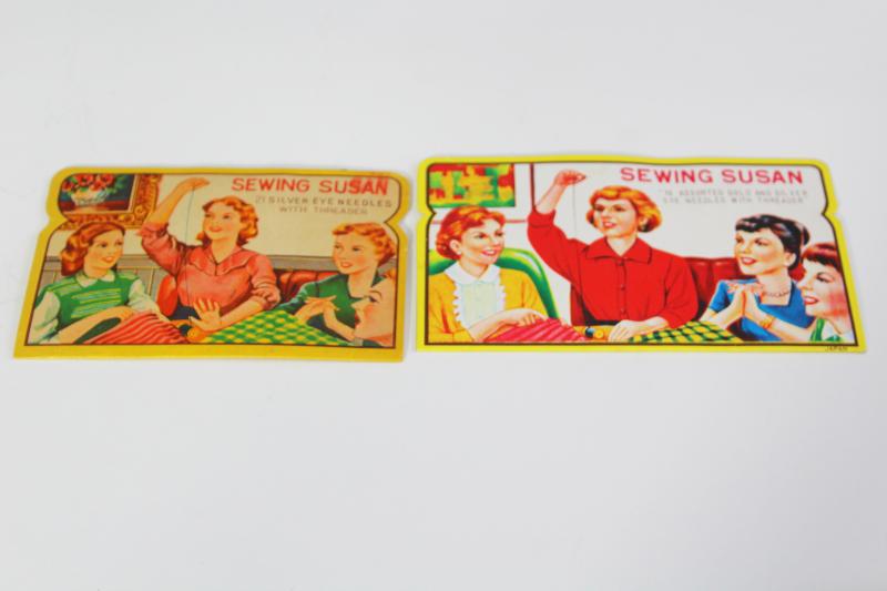 photo of lot vintage sewing needles, needle books collection w/ retro graphics & advertising #18