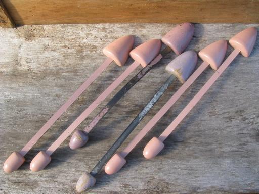 photo of lot vintage shoe stretchers, pretty pastel paint wood and flexible steel #3