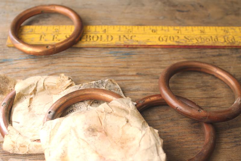 photo of lot vintage solid copper bull rings, big heavy nose ring for farm ranch livestock #3