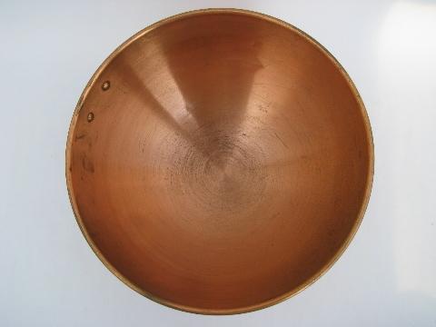 photo of lot vintage solid copper kitchenware, round bottom mixing bowls #3