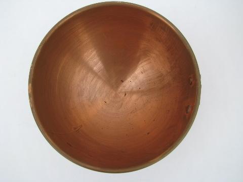 photo of lot vintage solid copper kitchenware, round bottom mixing bowls #5