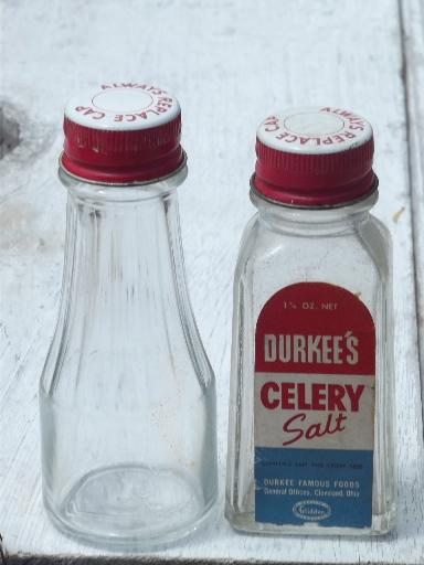 photo of lot vintage spice jars and small kitchen bottles, some w/ metal shaker lids #3