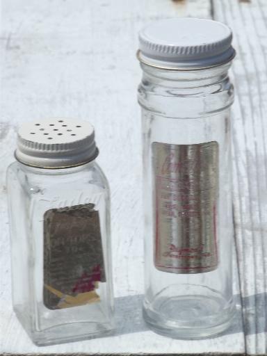 photo of lot vintage spice jars and small kitchen bottles, some w/ metal shaker lids #4