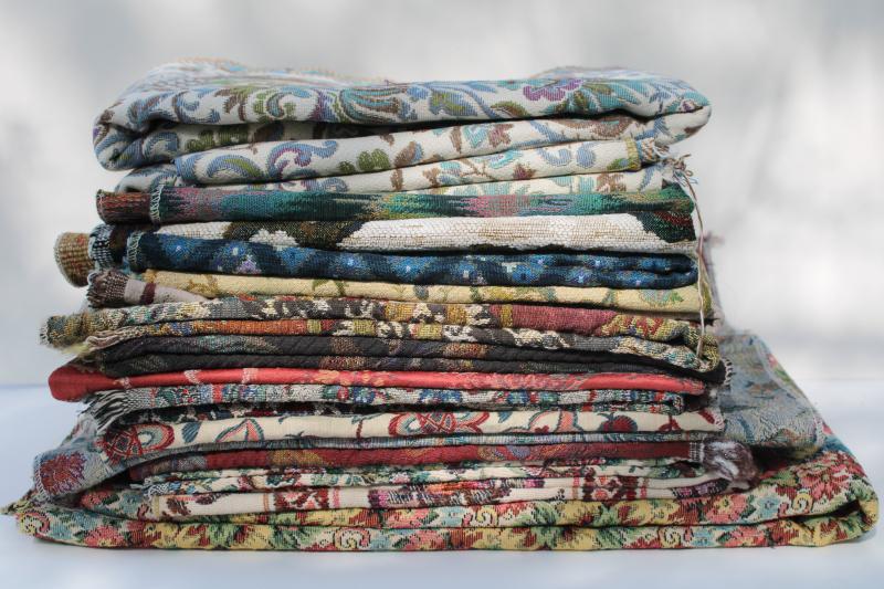 photo of lot vintage upholstery fabric sample pieces and remnants, tapestry, jacquard #1