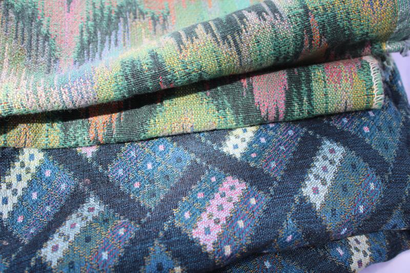 photo of lot vintage upholstery fabric sample pieces and remnants, tapestry, jacquard #4