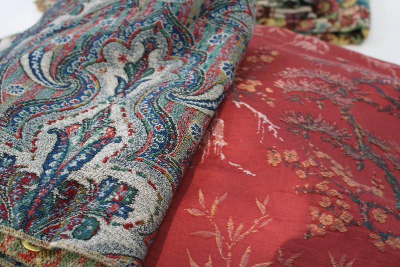 photo of lot vintage upholstery fabric sample pieces and remnants, tapestry, jacquard #7