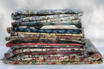 photo of lot vintage upholstery fabric sample pieces and remnants, tapestry, jacquard