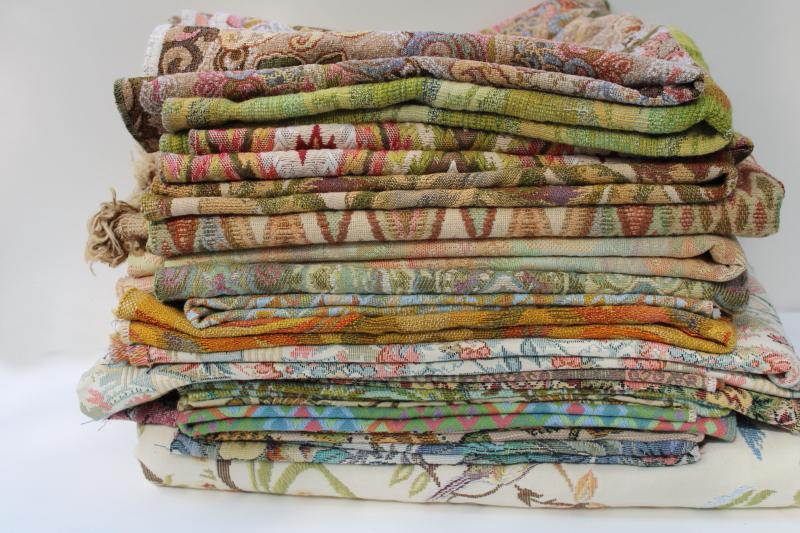 photo of lot vintage upholstery fabric sample pieces and remnants, tapestry, jacquard #1