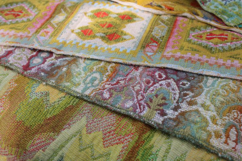 photo of lot vintage upholstery fabric sample pieces and remnants, tapestry, jacquard #8