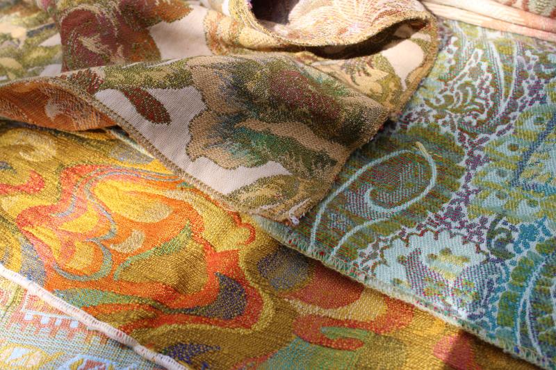 photo of lot vintage upholstery fabric sample pieces and remnants, tapestry, jacquard #9