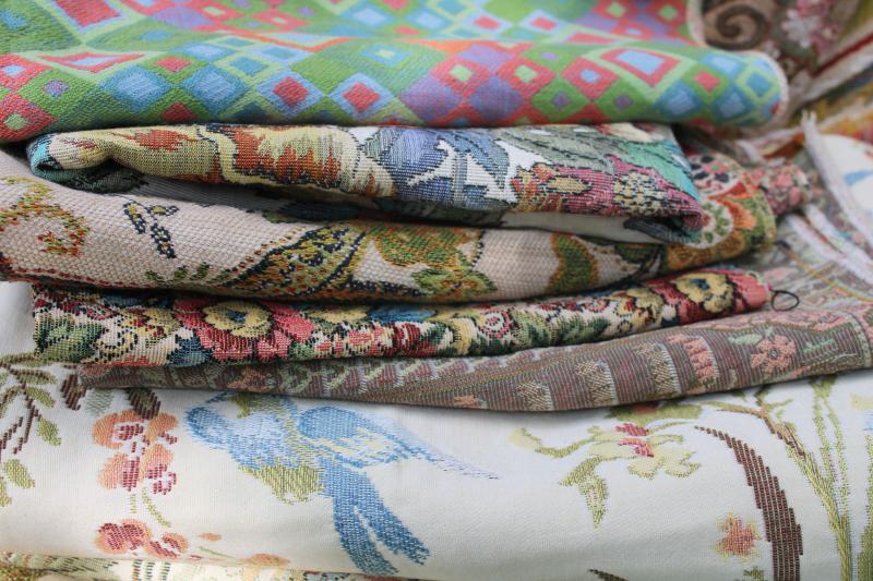 photo of lot vintage upholstery fabric sample pieces and remnants, tapestry, jacquard #10