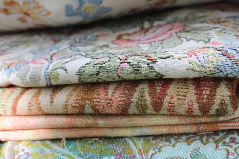 photo of lot vintage upholstery fabric sample pieces and remnants, tapestry, jacquard #11