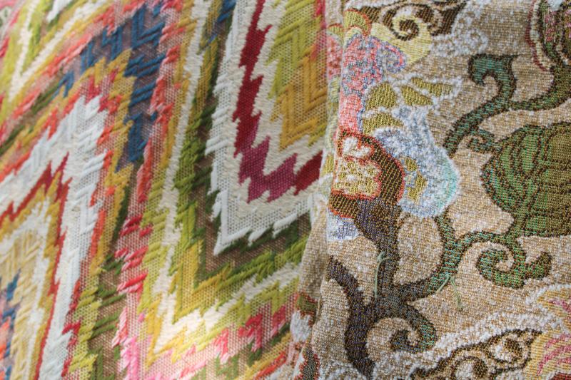 photo of lot vintage upholstery fabric sample pieces and remnants, tapestry, jacquard #12