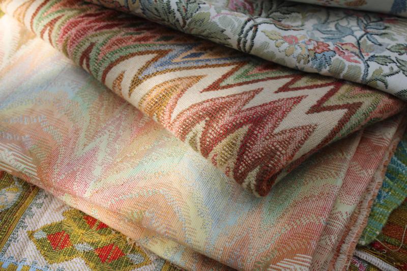 photo of lot vintage upholstery fabric sample pieces and remnants, tapestry, jacquard #15