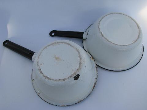 photo of lot vintage white / black band graniteware enamel kitchenware, pots and pans #6