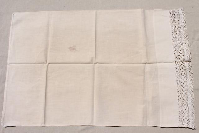 photo of lot vintage white cotton pillow cases & shams w/ embroidered monograms & lace #8