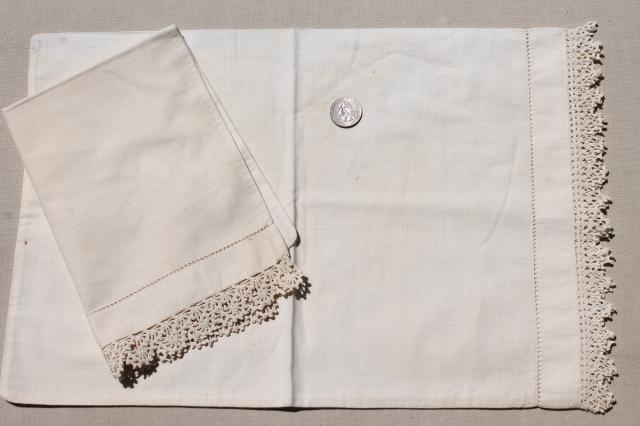 photo of lot vintage white cotton pillow cases & shams w/ embroidered monograms & lace #13