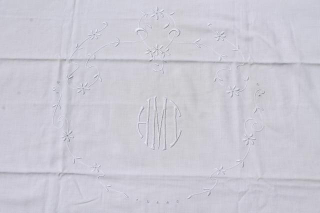 photo of lot vintage white cotton pillow cases & shams w/ embroidered monograms & lace #20