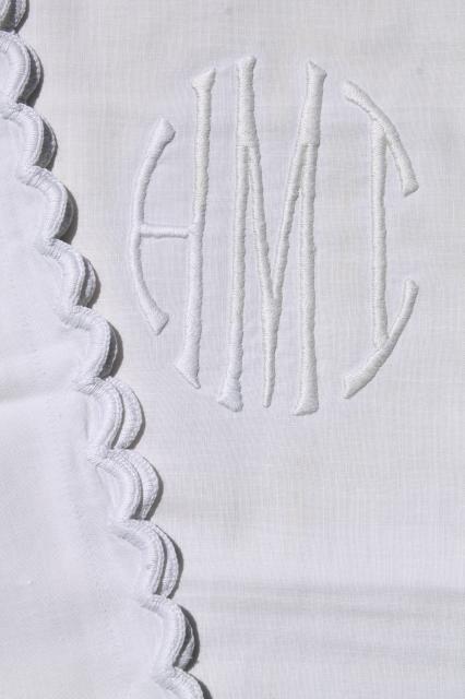 photo of lot vintage white cotton pillow cases & shams w/ embroidered monograms & lace #21