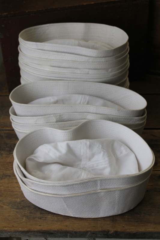 photo of lot vintage white cotton sailor hats small sizes, surplus style fashion or nautical decor #6