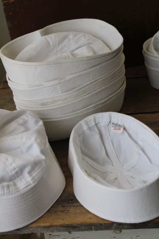 photo of lot vintage white cotton sailor hats small sizes, surplus style fashion or nautical decor #7