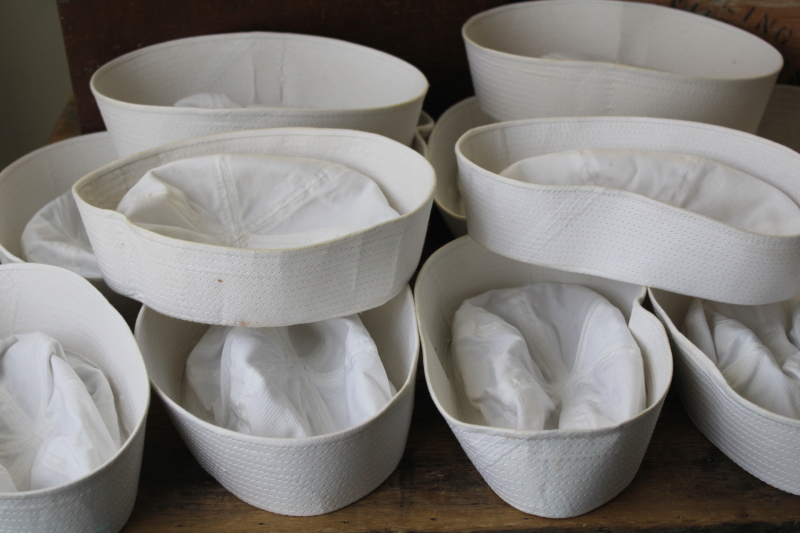 photo of lot vintage white cotton sailor hats small sizes, surplus style fashion or nautical decor #9