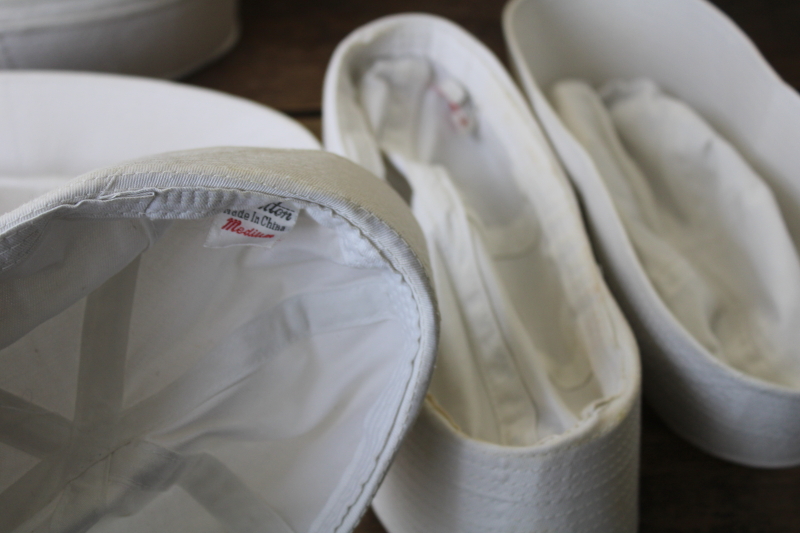 photo of lot vintage white cotton sailor hats small sizes, surplus style fashion or nautical decor #12