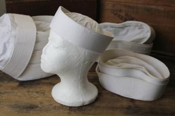 catalog photo of lot vintage white cotton sailor hats small sizes, surplus style fashion or nautical decor