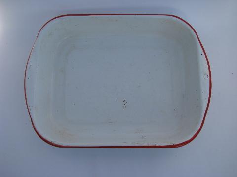 photo of lot vintage white / red band graniteware enamel kitchenware, pots, pans, bowl #5