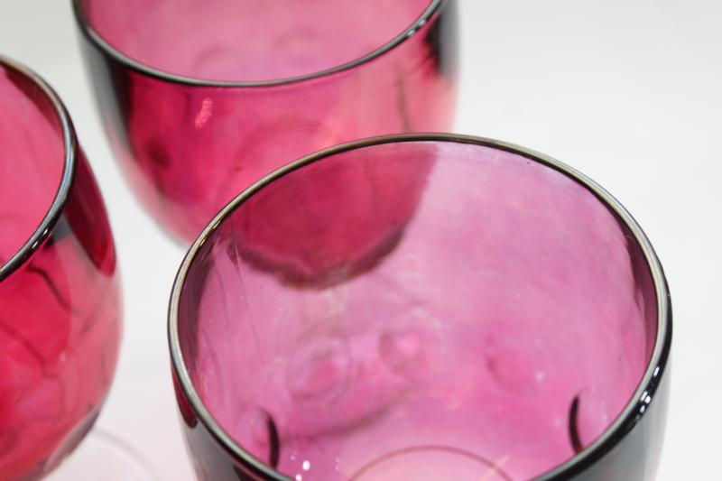 photo of lot vintage wine glasses or water goblets, ruby cranberry stain glass flashed color #4