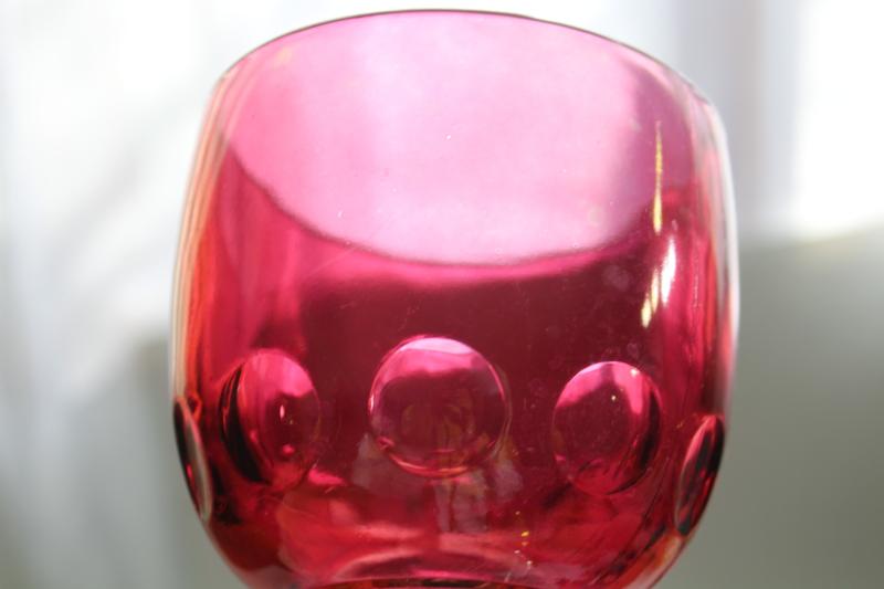 photo of lot vintage wine glasses or water goblets, ruby cranberry stain glass flashed color #7