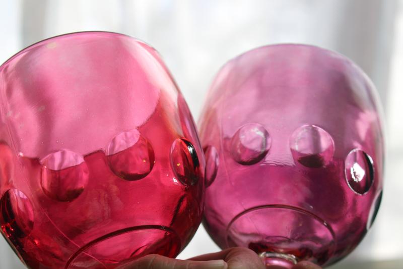 photo of lot vintage wine glasses or water goblets, ruby cranberry stain glass flashed color #8