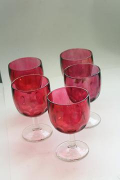 catalog photo of lot vintage wine glasses or water goblets, ruby cranberry stain glass flashed color