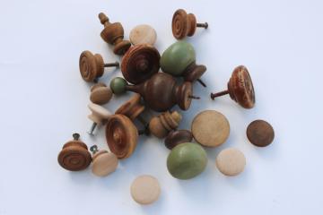 catalog photo of lot vintage wood finials & knobs salvaged from old furniture, fancy junk for upcycle