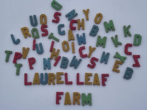 photo of lot vintage wood letter shape blocks, colored wooden spelling letters #1