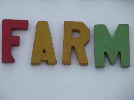 photo of lot vintage wood letter shape blocks, colored wooden spelling letters #2
