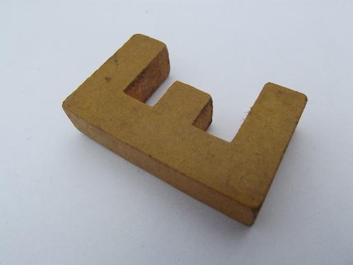 photo of lot vintage wood letter shape blocks, colored wooden spelling letters #4